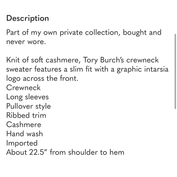 Tory Burch Cashmere sweater with logo! Size Medium. NWOT - Picture 10 of 10